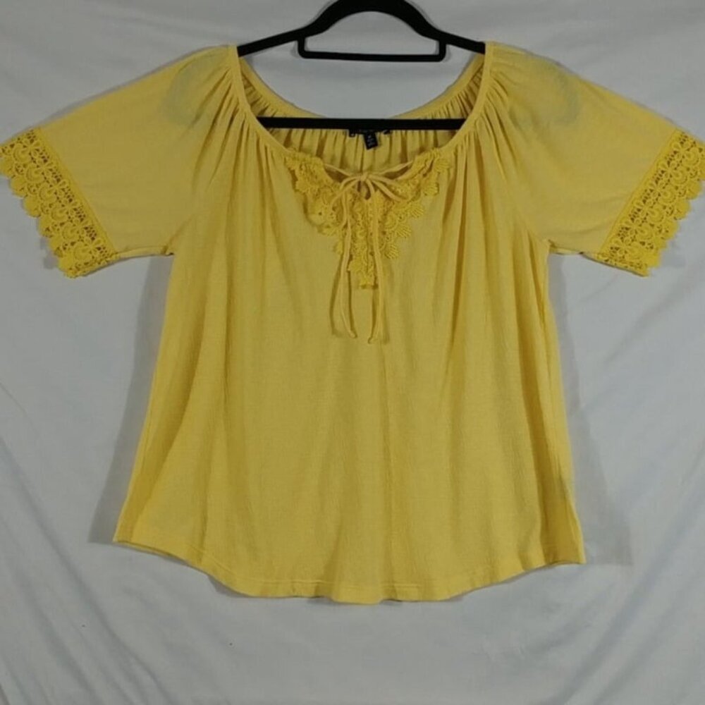 Louise Paris Women's Yellow Peasant Crochet Boho Hippie Summer Top Size M